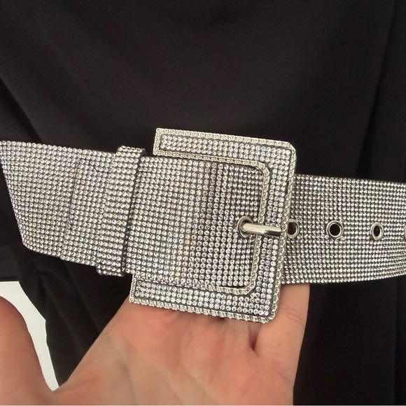 ZARA Black Ruched Cocktail Dress Rhinestone Belt Glam Party Dress - Picture 10 of 14